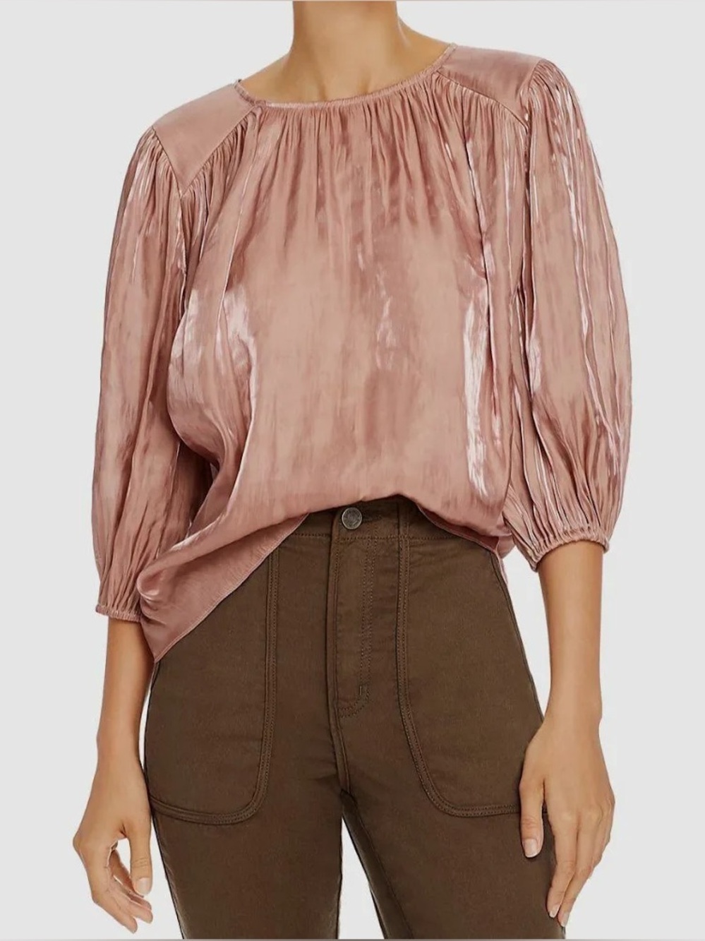 Joie Adelaida Blouse Metallic Rose Satin Balloon Sleeve Boho Top Size L